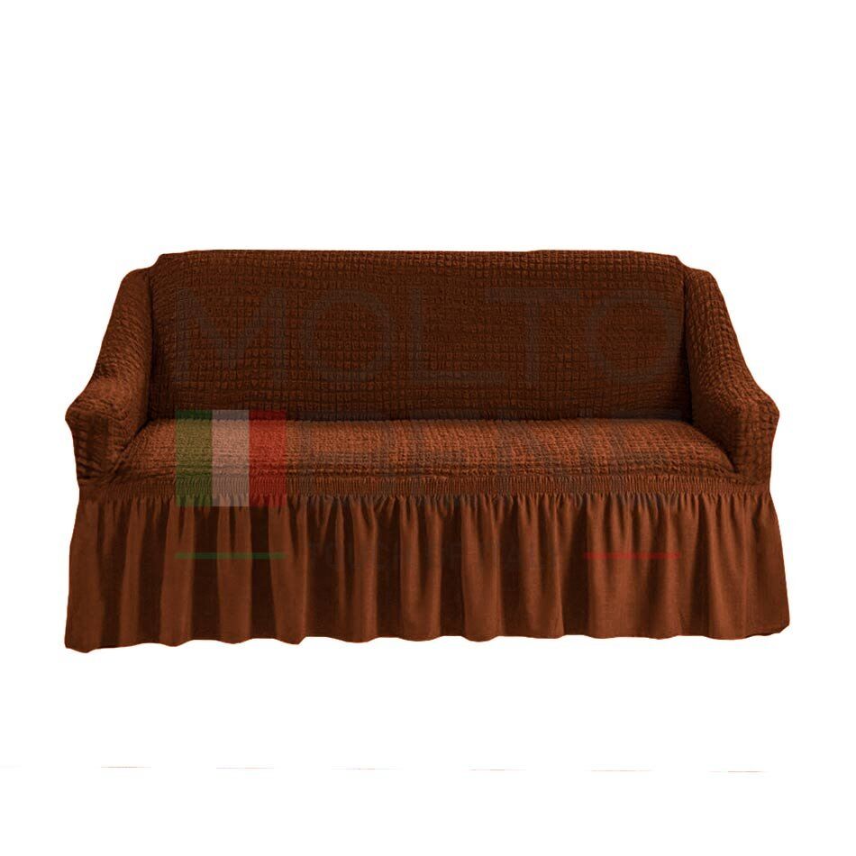 Универсальный европейский чехол для дивана двухместный темно-рыжий с оборкой